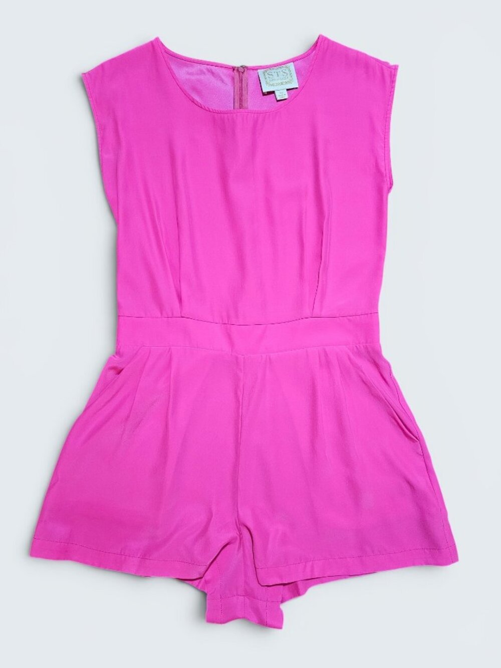 Sail to Sable Charm Romper Hot Pink Silk Pockets XS